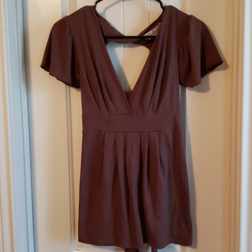 Brown, Low-Cut Blouse